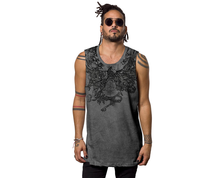 abstract psychedelic dragon grey tank top